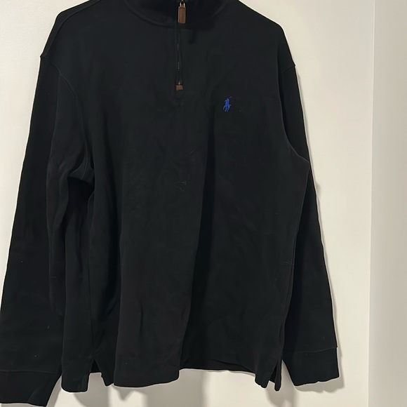 Men’s Polo Ralph Lauren 100% Cotton Black Quarter Zip Long Sleeve Sweater Size L - Picture 1 of 3